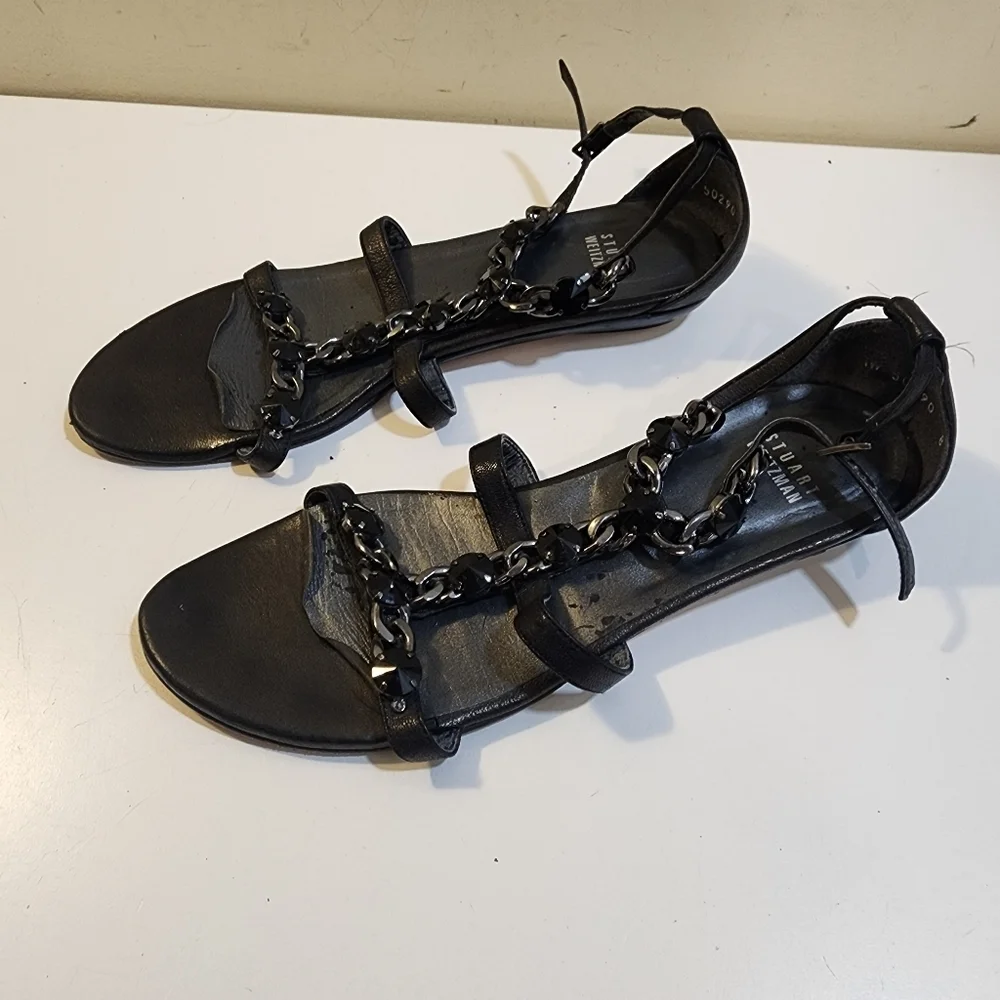 Stuart Weitzman Black Chain Strap Sandals Size 8